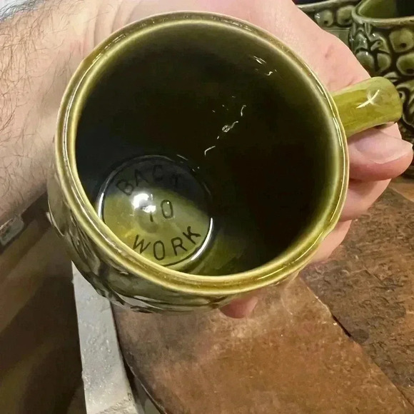 Vintage Olive Avocado Green Fruit  Basket Ceramic Mug-Marked Japan Set of 5 - Picture 4 of 6